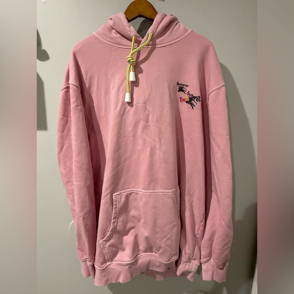 Burberry Embroidered‎ Logo Oversized Hoodie Black Sz L Pink